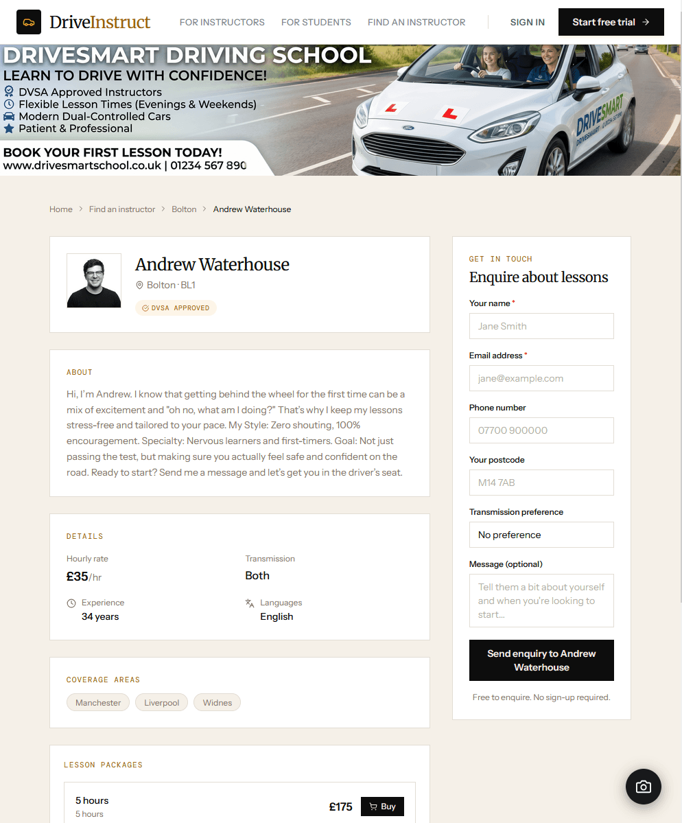 DriveInstruct marketplace profile